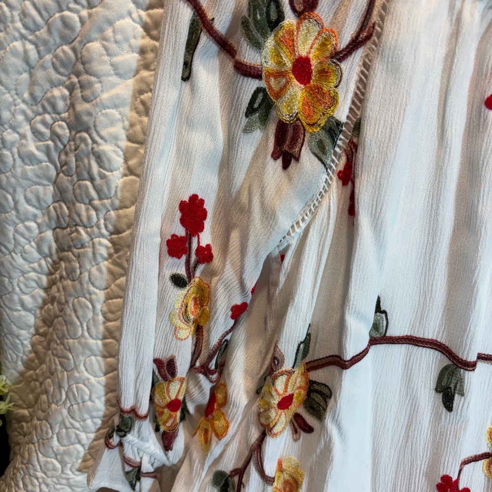 Embroidered Boho Gauzy Floral Midi Dress - Picture 3 of 8